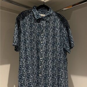 Bugatchi Navy and White Grid Pattern Shirt